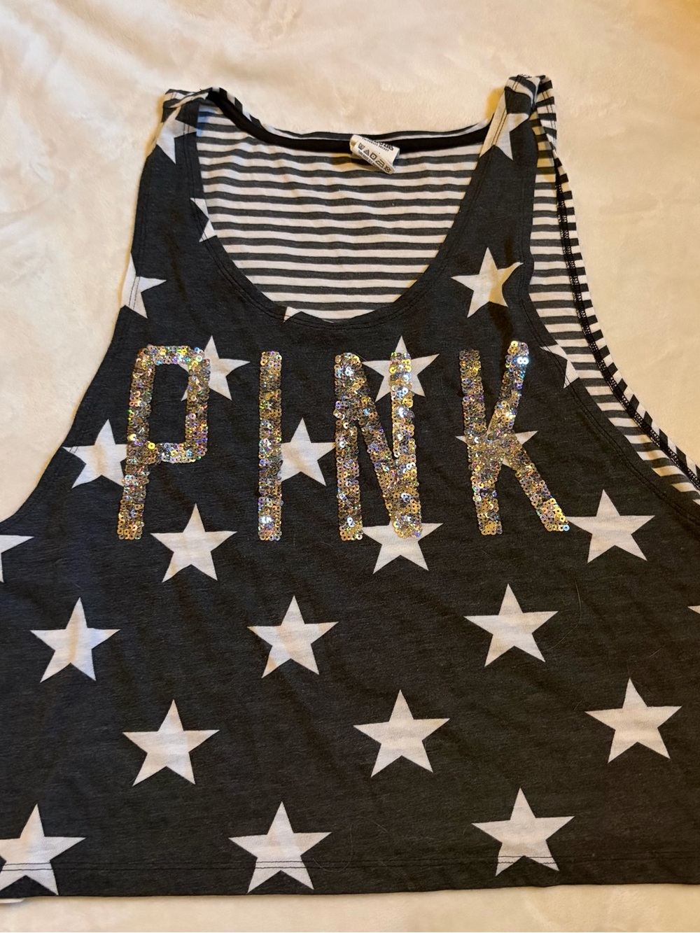 Victoria's Secret Stars & Strips w/ Iridescent Sequin Logo 4th of July USA Tank